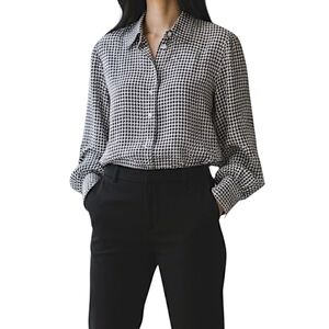 Chaps Houndstooth Black White Poet Shirt Xl Euc